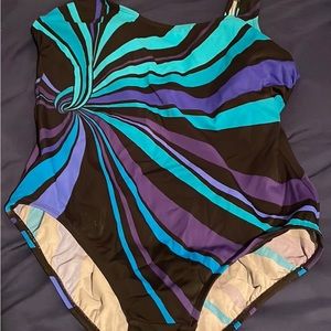 Multi-striped Blue/Teal/Purple/Black Longitude bathing suit